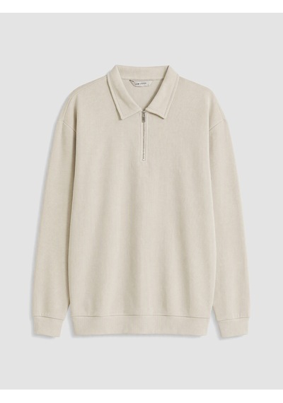 Lcw Vision Bej Polo Yaka Erkek Kalın Sweatshirt