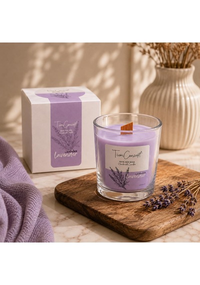 Tiem Concept Kokulu Mum - 150 Gr Ahşap Fitilli Kokulu Mum /%100 Doğal Soya Mumu / Özel Hediye Kutulu / Parafinsiz Saf Soya Wax Lavanta Diğer