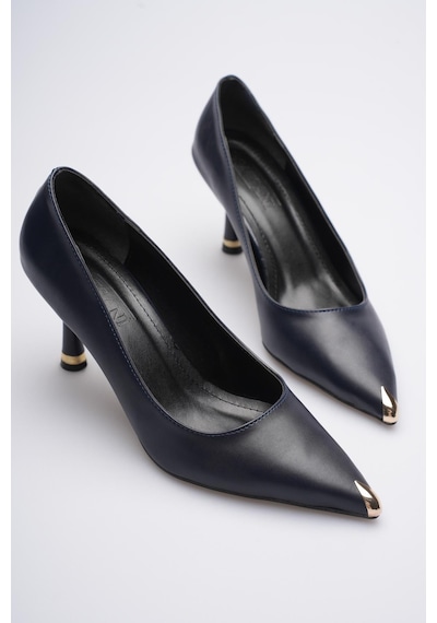 Esatsani Lacivert Deri Sivri Burun 8 Cm Topuklu Gold Burunluk Detaylı More Stiletto Kadın Ayakkabı Lacivert Deri Esatsani Lacivert Deri Sivri Burun 8 Cm Topuklu Gold Burunluk Detaylı More Stiletto Kadın Ayakkabı Lacivert Deri