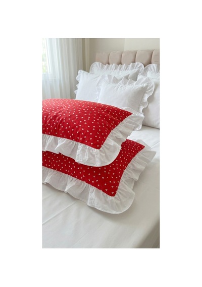 %100 Pamuklu Kalp Desenli Fırfırlı Yastık Kılıfı 2 Adet 50x70 Cm Renkli - 863747383 Renkli