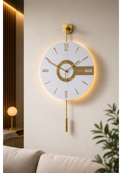 MetaQuartz Aksesuar Elite Kardelen Gold Çembersiz Model - Pilli Led Sistemi - Metal Duvar Saati