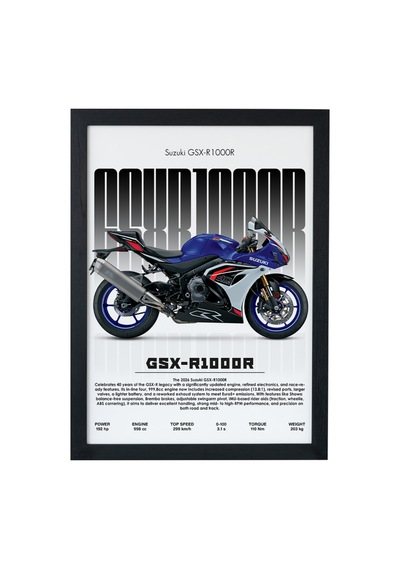 Suzuki Gsx-r1000r Ahşap Çerçeveli Poster Tablo Gsx-r Racing Efsanesi Siyah