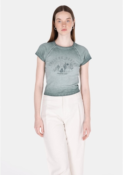 Colin's Colins Slim Fit Yuvarlak Yaka Baskılı Kadın Yeşil Kısa Kol Tişört Cl1074580 Q1.v1 Gre Koyu Yeşil