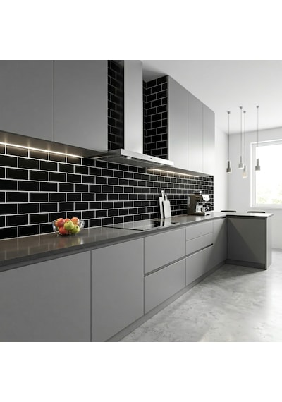 30x60 Cm Kendinden Yapışkanlı Duvar,banyo,tezgah Arası Siyah Tuğla Desenli -24 Adet 88104-24