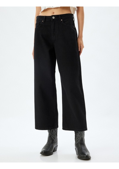 Koton Geniş Paça Crop Kot Pantolon Düğmeli Rahat Kalıp Standart Bel - Wide Crop Leg Jean Siyah 5wal40029md Siyah Koton Geniş Paça Crop Kot Pantolon Düğmeli Rahat Kalıp Standart Bel - Wide Crop Leg Jean Siyah 5wal40029md Siyah