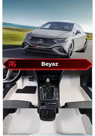 Mercedes-benz Eqe Beyaz Renk 8d Diamond Premium Kaymaz Deri Oto Paspas