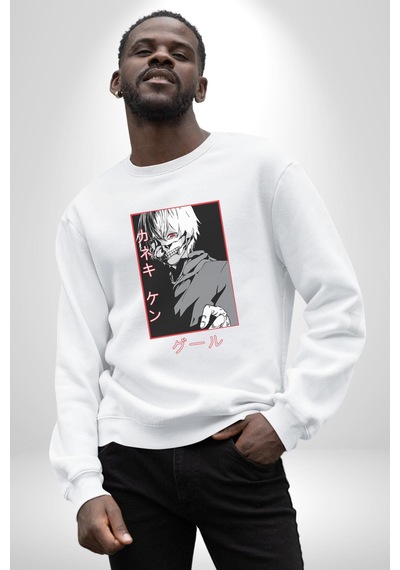 Kaneki Ken Kuma Japon Anime Şeytan Unisex Beyaz Sweatshirt Beyaz