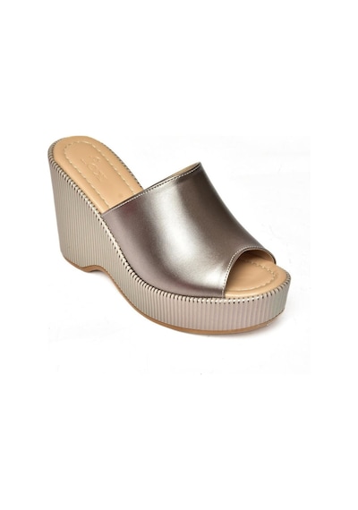 Fox Shoes K250101509 Platin Dolgu Topuklu Kadın Terlik Platin