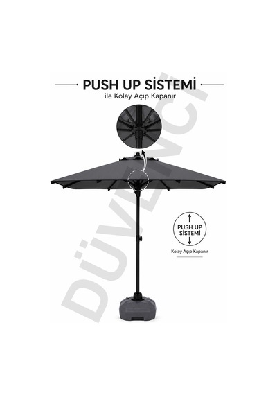 Alubrella Antrasit Kare Güneş Şemsiyesi, 210x210 / 8 Telli, Bidonlu