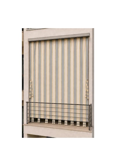 Suya Dayanıklı Kornişli Balkon Perdesi Modern Dış Mekan Fon Perde Gri Krem