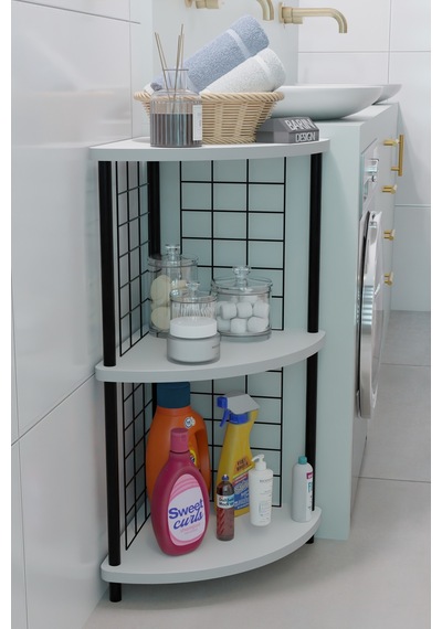 3 Raflıı Köşe Raf Banyo Ve Çamaşır Odası Çok Amaçlı Düzenleyici Metal Gövde Çevir Kur Kolay Kurulum Beyaz