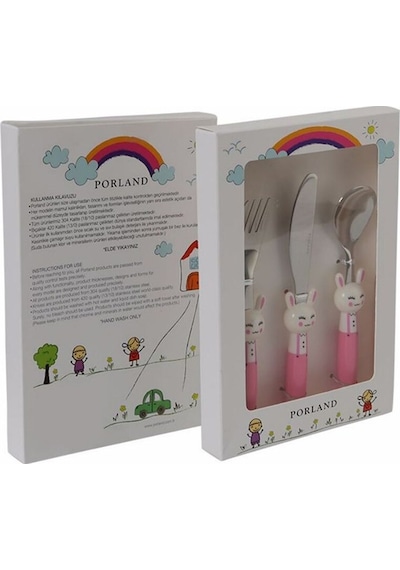 Mini Rabbit Pembe Çocuk Çatal Kaşık Bıçak Takım 3 Parça 04fst001625