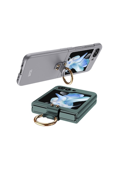 Rba Aksesuar Galaxy Uyumlu Z Flip 5 Kılıf Rba Kıpta Yüzüklü Flip Sert Kapak - Gri gri