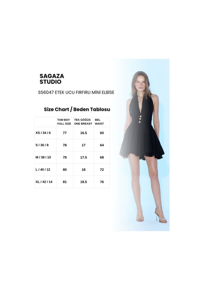 Sagaza Studio Ss6047 Boyundan Bağlamalı Dantel Mini Elbise Siyah