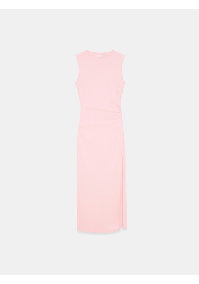 DİLVİN 91704 Yırtmaç Detaylı Midi Elbise-toz Pembe