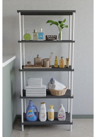 5 Katlı Çevir Kur Metal Gövdeli Banyo Rafı Çok Amaçlı Düzenleyici Organizer Stand Banyo Dolabı Antrasit