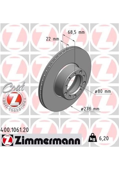 Zımmermann Fren Dıskı On Mercedes W126 R107 C107 400.1061.20 A1264200005