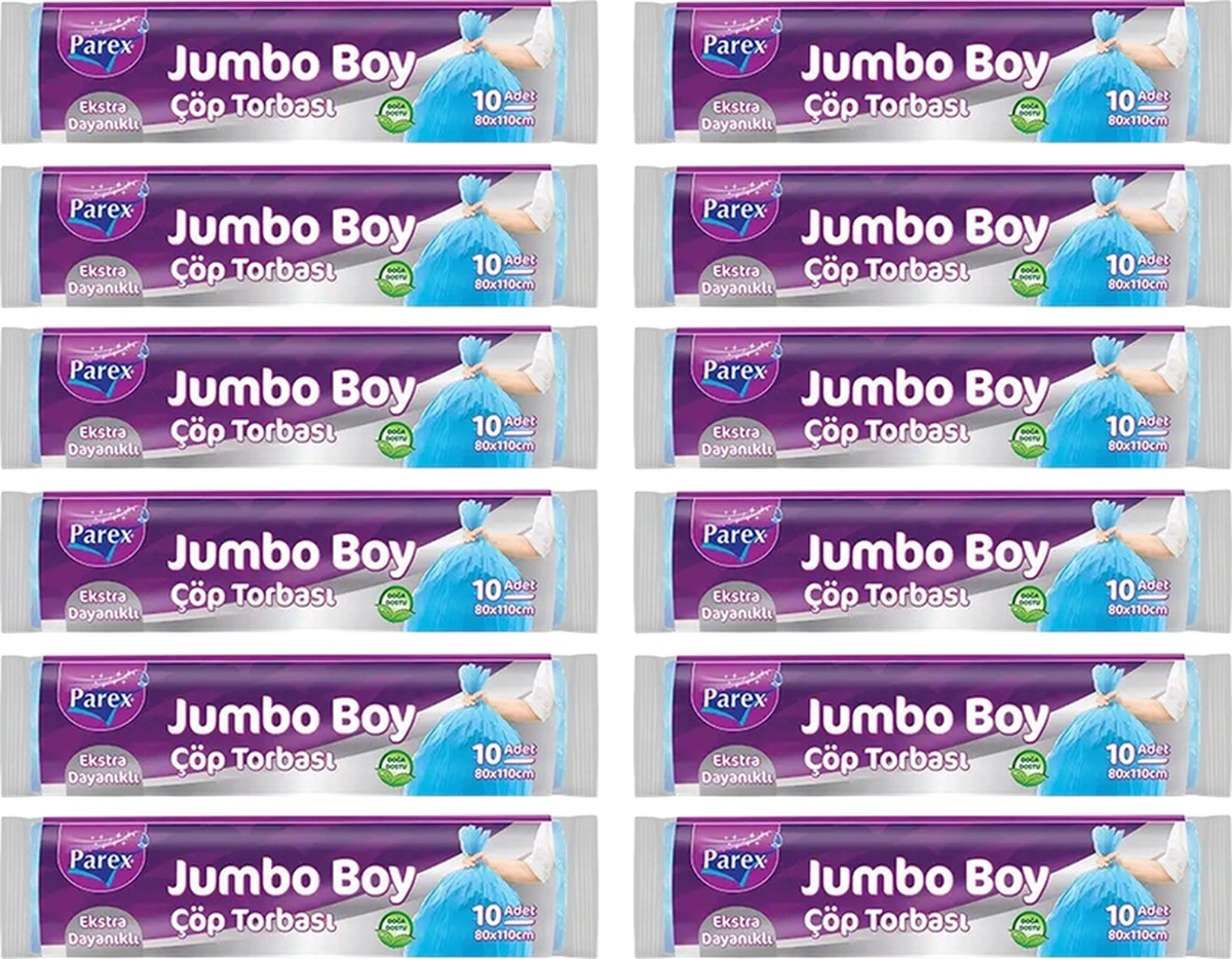 Ekstra Dayanikli 10'lu Çöp Torbası Jumbo Boy 80 X 110 Cm Onikili Paket