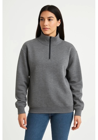 Epilons Zenda1125 Üç İplik Dık Yaka Yarım Fermuarlı Sweatshirt - Antrasit Zenda478