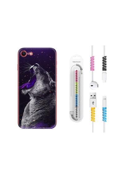 Apple Uyumlu iPhone 7 8 Kılıf Kablo Koruyuculu Purple Leopar 1750