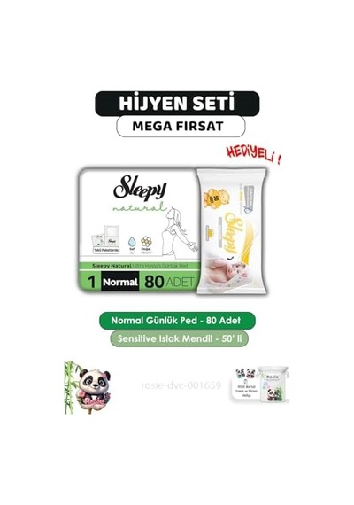 Natural Ultra Hassas Hijyenik Günlük Ped Normal 80 Adet, Sensitive 50'li Islak Mendil Ve Rosıe