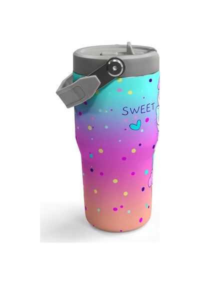 Coral High Renkli Dondurmalı Kedi Desenli Katlanır Ağızlıklı Çelik Termos 600 Ml 38914 Pembe