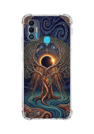 Printify Tecno Spark7t İle Uyumlu Simya Serisi Kozmik Denge Tasarımlı Uv Baskılı Köşe Korumalı Antişok Kılıf Şeffaf