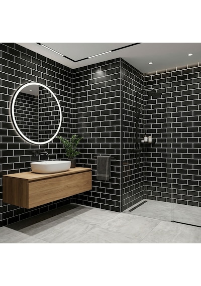 30x60 Cm Kendinden Yapışkanlı Duvar,banyo,tezgah Arası Siyah Tuğla Desenli -24 Adet 88104-24