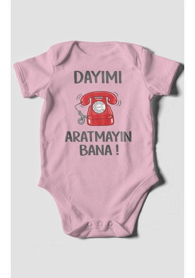 Morivokids Dayımı Aratmayın Bana Kısa Kollu Bebek Body %100 Pamuk Koyu Pembe