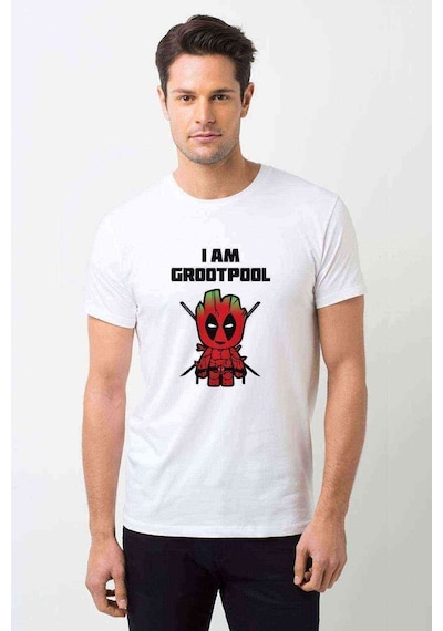 I Am Groot Pool Baskılı Beyaz Erkek Tshirt