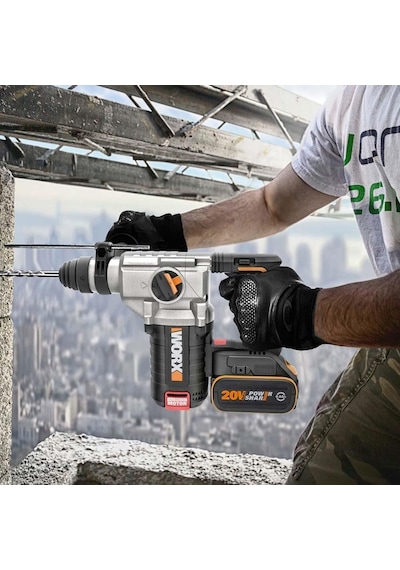 Worx WX380.9C 20Volt 2.0Ah. 2.2J Li-ion Tek Akülü Şarjlı Profesyonel Sds-Plus Pnömatik Kırıcı/Delici