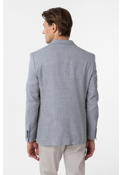 Süvari Mavi Slim Fit Düz Mono Yaka 6 Drop Ceket
