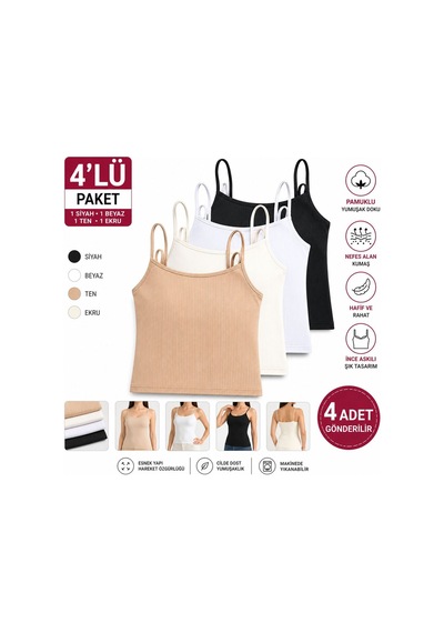 Comfort Secret Kadın Fitilli Pamuklu 4'lü Atlet Ekonomik Paket Beyaz