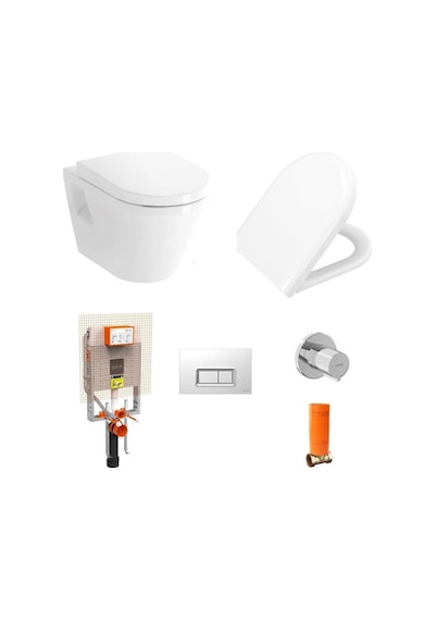 VitrA Integra Rim-Ex Kanalsız Asma Klozet + VitrA Yavaş Kapak 85 + VitrA Gömme Rezervuar Set 800-1868