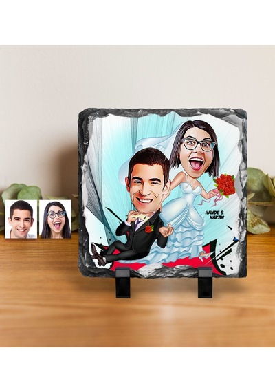 Kişiye Özel Gelin Damat Karikatürlü Dekoratif Doğal Taş - 2