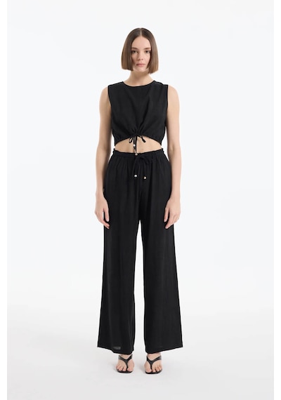 Quzu Beli Lastikli Bol Paça Siyah Kadın Pantolon Pnt00454