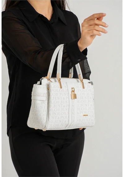 Just Polo Kadın Beyaz Monogram El Ve Omuz Çantası Yeni Sezon 2201mh Beyaz