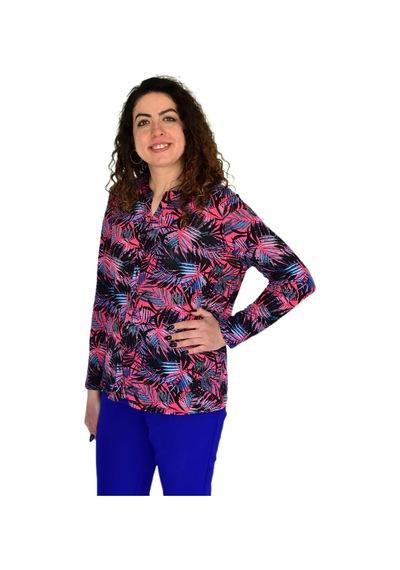 Kadın Yaprak Baskılı Düğmeli Viscon Bluz Bgl-st04273 Pembe Kadın Yaprak Baskılı Düğmeli Viscon Bluz Bgl-st04273 Pembe
