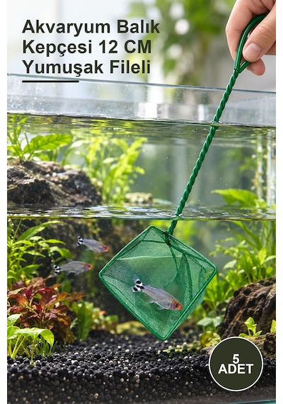 5 Adet Akvaryum Balık Kepçesi 12 Cm Yumuşak Fileli