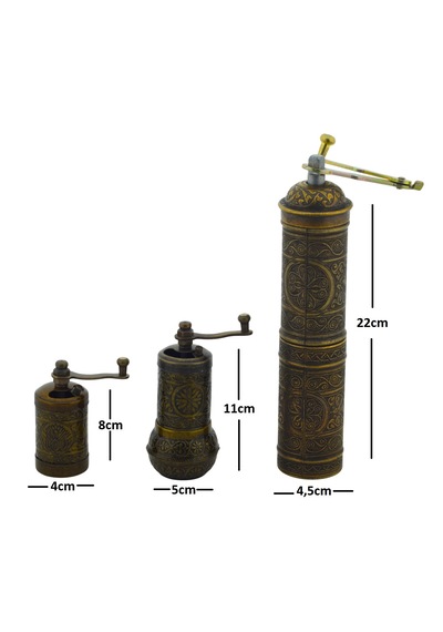 Ludıa Zamak Metal Antik Renk 3 Lü Set Karabiber,kahve,çörek Otu El Değirmeni Öğütücü Grinder S2 Koyu Yeşil