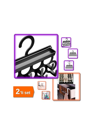 Kravat Şal Ve Takı Askısı + 6 Adet Çekmece Havlupan Askısı - Siyah - 2li Set U5h2y2 Plastik Çok Renk Diğer