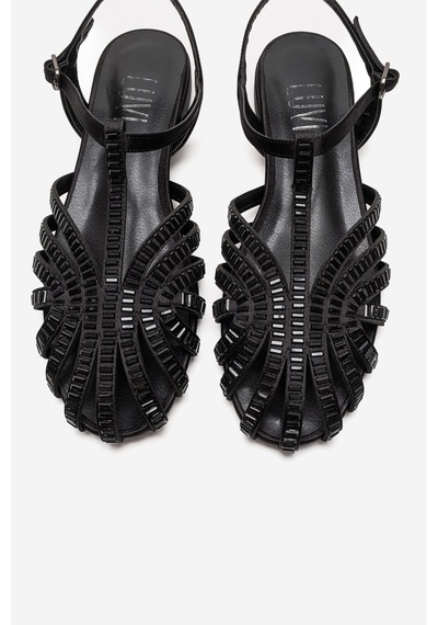 Luvishoes Lavına Siyah Saten Taşlı Kadın Sandalet