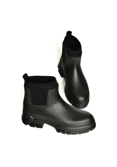 Fox Shoes T858685409 Siyah Kalın Tabanlı Yağmur Botu Siyah-Suni Deri Siyah