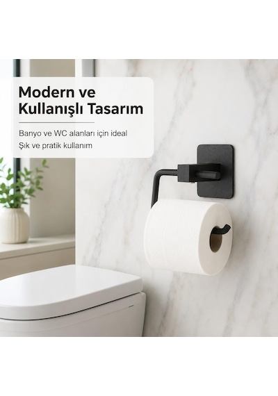 Yapışkanlı Siyah Kare Açık Tuvalet Kağıtlığı Wc Kağıtlık Tuvalet Kağıdı Askısı Genel