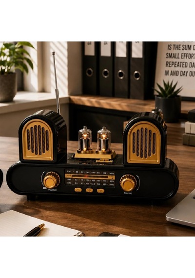 Yeni Nesil Radyo Usb Sd Fm Aux Bluetooth Müzik Kutusu Retro El Tutamaçlı Şarj Edilebilir M113 Koyu Kahve Rx-998 - Siyah