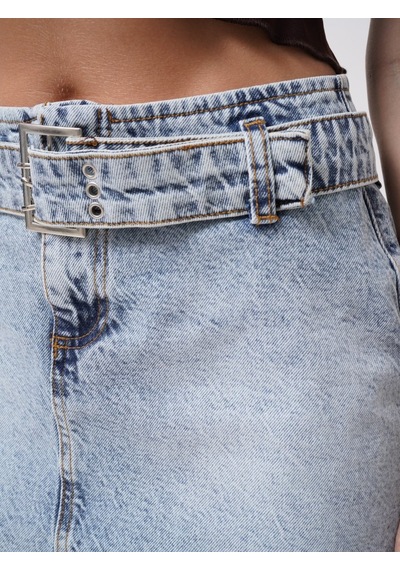 Etiler Collection Kemer Detay Denim Mini Etek Açık Mavi
