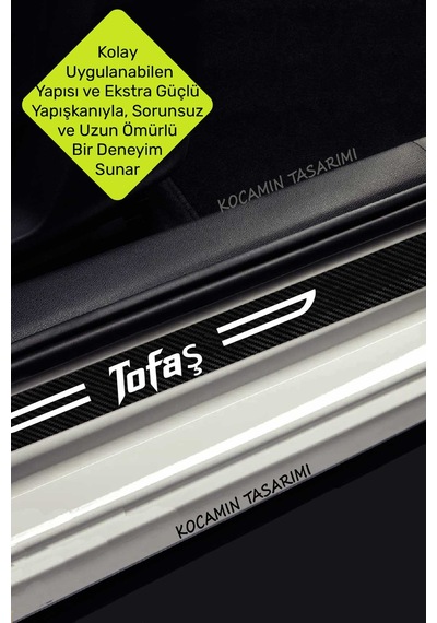 Tofaş Universal Karbon Kapı Koruma Eşiği Yazılı Dekoratif Kaplama Siyah Üzeri Beyaz 4 Parça Tofaş Universal 4 Adet
