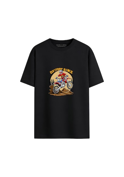Black Nova Oversize Baskılı Unisex %100 Pamuk T-shirt Dx Biker Siyah