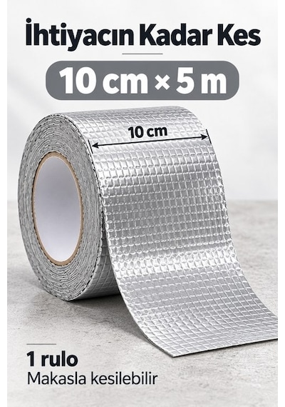 Su Geçirmez Çatı Boru Duvar Çatlak Yapışkan Çamur Bant Folyo 5 Mt X 10 Cm
