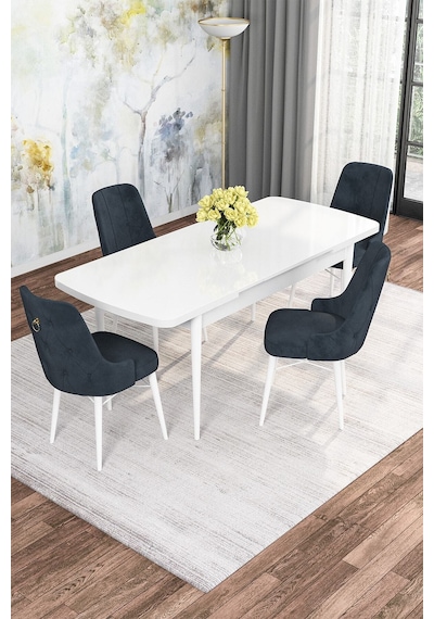 Familieconcept Zümra Serisi, Beyaz 80x132 Açılabilir Mdf Mutfak Masası Takımı 4 Adet Sandalye Antrasit Familieconcept Zümra Serisi, Beyaz 80x132 Açılabilir Mdf Mutfak Masası Takımı 4 Adet Sandalye Antrasit